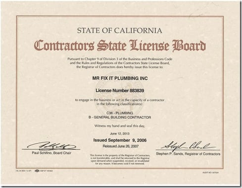 contractors license with C-3 & B